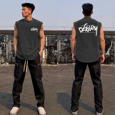 original American style vibe personality heavy 260 cotton sports vest mens summer tide brand letter printing vest sleeveless t-shirt