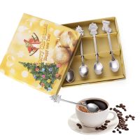 4pcs Stainless Steel Christmas Tableware /Coffee Spoons /Ice Cream Dessert Spoon / Xmas Kids Scoop