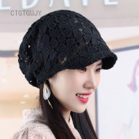 Topi Bonnet สตรีผ้านิ่มระบายอากาศได้ดีลายดอกไม้ลูกไม้ผ้าโพกศีรษะฤดูร้อนหมวกปีกฮิปฮอปหมวกบีนนี่