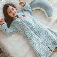 2021Girl Autumn Winter Long Warm Flannel Bathrobe for Girls Cozy Bath Robe Zipper Night Dressing Gown Kids Sleepwear Size 6 8 10 12Y