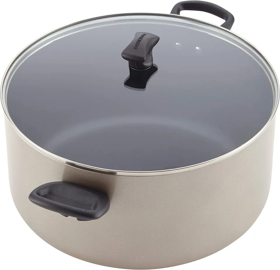 Farberware Promotional Cookware Aluminum Nonstick Covered Stockpot,  10.5-Quart, Champagne Silver