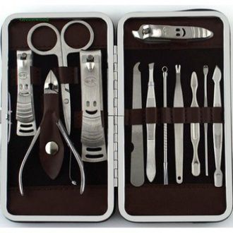 GREEN 12Pcs Manicure Pedicure Nail Care Set Nail Clippers Nipper Cutter Grooming Kit