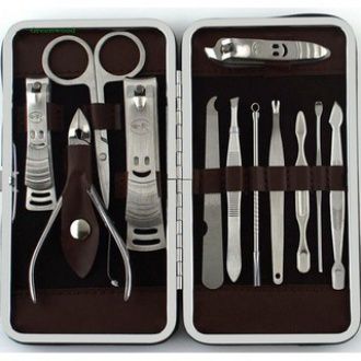 green-12pcs-manicure-pedicure-nail-care-set-nail-clippers-nipper-cutter-grooming-kit