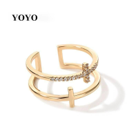 YOYOTH Korean Double Cross Ring Female Fashion Zircon Opening Adjustable Ring For Women เกาหลีคู่ข้ามแหวนแฟชั่นผู้หญิงเพทายเปิดแหวนปรับได้สำหรับผู้หญิง