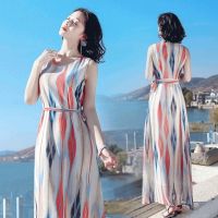 COD DSFGRDGHHHHH WomenS Chiffon Beach Dress Loose Round Neck Print Dress Plus Size Long Dress VIVICOCO