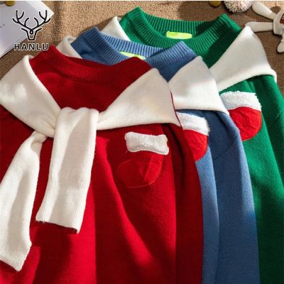 ☃ hnf531 Hanlu Japanese scarf Christmas sweater men and women lovers autumn winter loose languid lazy wind retro simple knitwear fashionable men