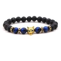 【cw】 Micro Pave 8mm Black Lava Bead Tiger Eye Stone Bracelet Men Essential Oil Diffuser Leopard Head Jewelry Buddha Strench Jewelry