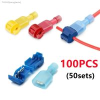 ▣ 10/20/50/100PCS Quick Type T Electrical Cable Wire Connectors Straight Lock Crimping Waterproof Insulated Wire Crimp Terminals