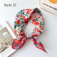 【CC】◄◑  Fashion Silk Scarf Floral Print Small Neckerchief Hair Bandana Female Scarves Shawl Foulard 2023