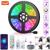 [Qingxin fabrics] Tuya ไฟแถบไฟ LED ไร้สาย DC12V 5-30เมตร,เทปหลอด RGB 5050โหมดดนตรีริบบิ้นรีโมทคอนโทรล Led บลูทูธสำหรับ Hiasan Kamar