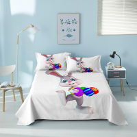 1 Pc Bed Sheet Soft Polyester Fabric Beding Sheet Cartoon Rabbit Pattern Flat Bed Sheets for Double Bedding (No Pillowcase)