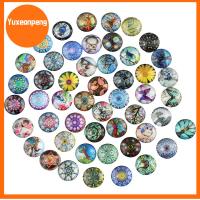 YUXEANPENG 50Pcs 12mm ครับ Cabochons แก้วพิมพ์ลาย 50รูปแบบ กระจกสำหรับผู้หญิง พลอยโดมแบน กระเบื้องโมเสค สายรุ้งสีรุ้ง กระเบื้องคาไลโดสโคป cabochons ทำเครื่องประดับ DIY