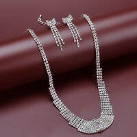 ชุดเครื่องประดับ Rhinestone ประดับโบว์ทอแบบตะวันออก สร้อยคอเพชรเต็มรูปแบบสำหรับสุภาพสตรี