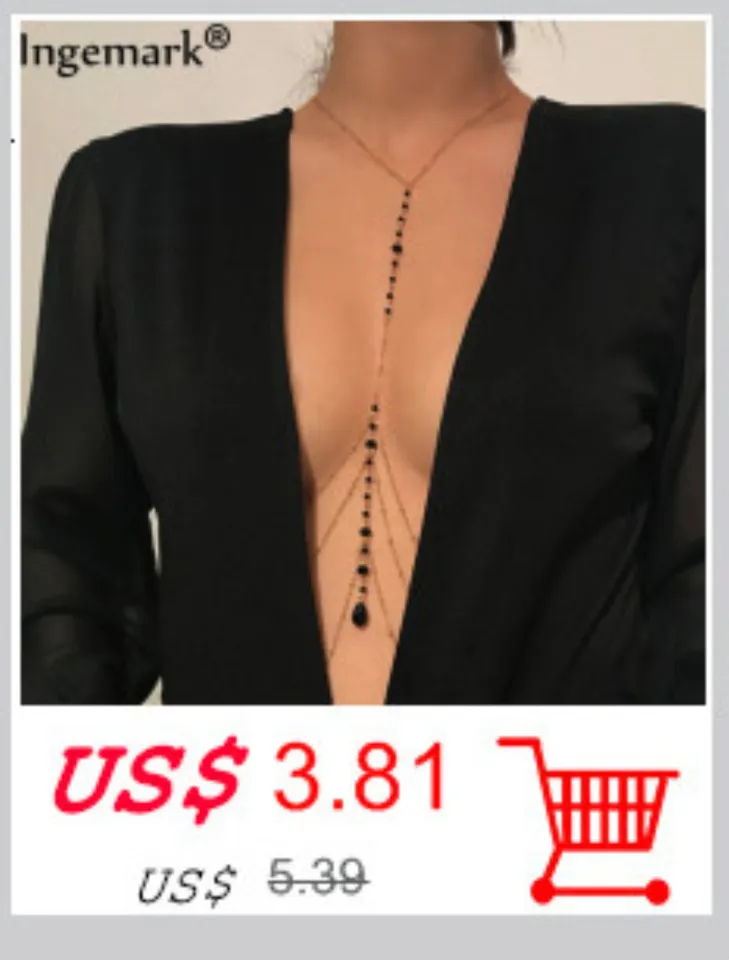 YF】 Ingemark Simple Cross Chest Breast Belly Body Chain Necklace for Women  Girls Wedding Ball Boho Jewelry Prom Party Deco