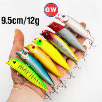 10สี9.5เซนติเมตร/12กรัม Popper เหยื่อล่อปลา Topwater แบบแข็งดินสอ3D ตา Crankbaits เหยื่อลอย2ตะขอสามชั้น