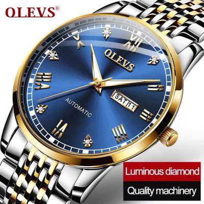 Olevs นาฬิกาหรูสำหรับผู้ชายของแท้ของแท้อัตโนมัติเครื่องจักรกลธุรกิจกันน้ำสแตนเลส Rhinestone