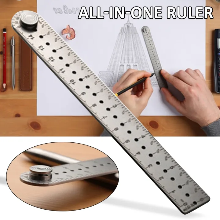 Stainless Steel Straight Rulers AllInOne Titanium Rulers PushPin