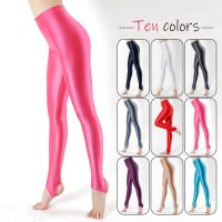 【YD】 satin high waist step on foot leggings shiny sports yoga tight seamless