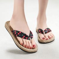 Fashion Summer Beach Flip-flops Women Slippers Straw Espadrille Fruit Pattern Sandals Flip Flops Beach Flat Bottom Sandals