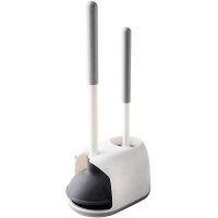 2 in 1 Toilet Bowl Brush Plunger Set Toilet Bowl Bush Set Clean Brush Suit with Holder, Bathroom Accessories Combo with Stand for Deep Cleaning