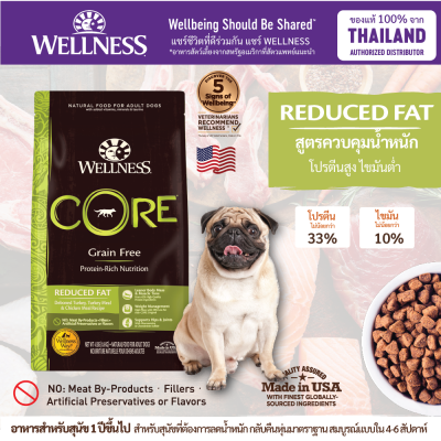 อาหารสุนัข WELLNESS CORE สูตร Reduced Fat สูตรบำรุงควบคุมน้ำหนัก โปรตีนสูง ไขมันต่ำ ขนาด 4lb(1.8kg) , 12lb(5.4kg) , 24b(10.9kg)