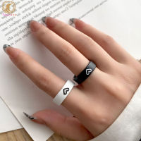 【Ready Stock】2PCS Men Women Ring Simple Fashion Black White Pair Ring Combination Love Heart Couple Ring for Holiday Gifts