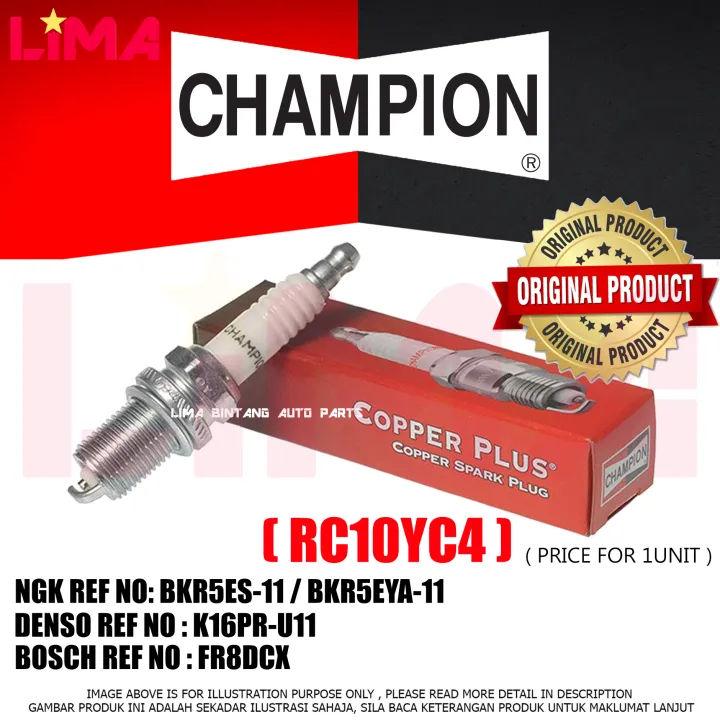 ( 1UNIT ) RC10YC4 CHAMPION SPARK PLUG FOR PROTON , PERODUA , HYUNDAI ...