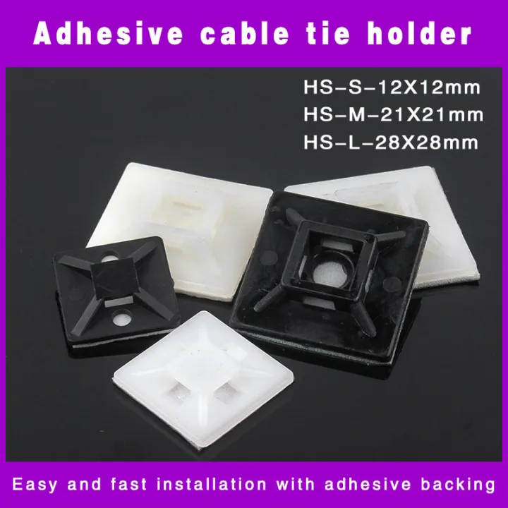 Nylon Cable Tie Holder HS Series, Plastic SelfAdhesive Clip, Black