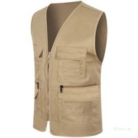 Mens Vest Pockets Multi Fishing Outdoor Zipper V Neck Sleeveless EF