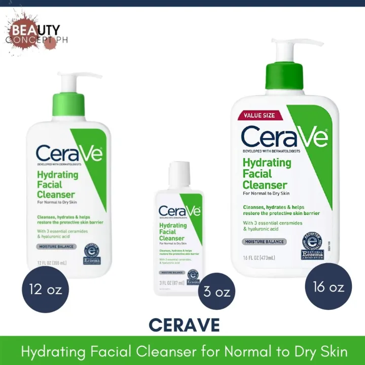 CERAVE Hydrating Facial Cleanser for Normal to Dry Skin 16oz/12oz/3oz ...