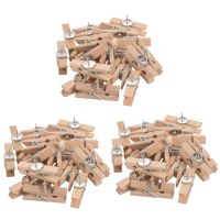 Push Pins with Wooden Clips Pushpins Tacks Thumbtacks  Creative Paper Clips with Pins Natural Color 60Pcs Clips Pins Tacks