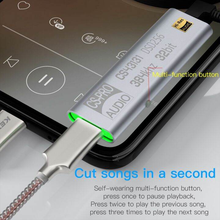KEYSION DSD256 Hi-Fi Dual Audio Chip Decoder USB TYPE C to 3.5MM ...