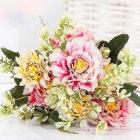 1 Bouquet Camellia Artificial Peony Rose Flowers Silk Fake flores Wedding Flower DIY Home Garden Party Decoration