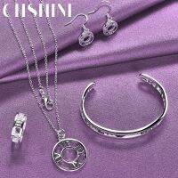 【lz】▨  CHSHINE 925 Sterling Silver Roman Pulseira Rodada Pulseira Brincos Anel Colar Moda Charme Conjuntos De Jóias