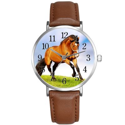 （A Decent035）New WatchHorse Print AnimalFashion Silver BrownStrap Men STRAP