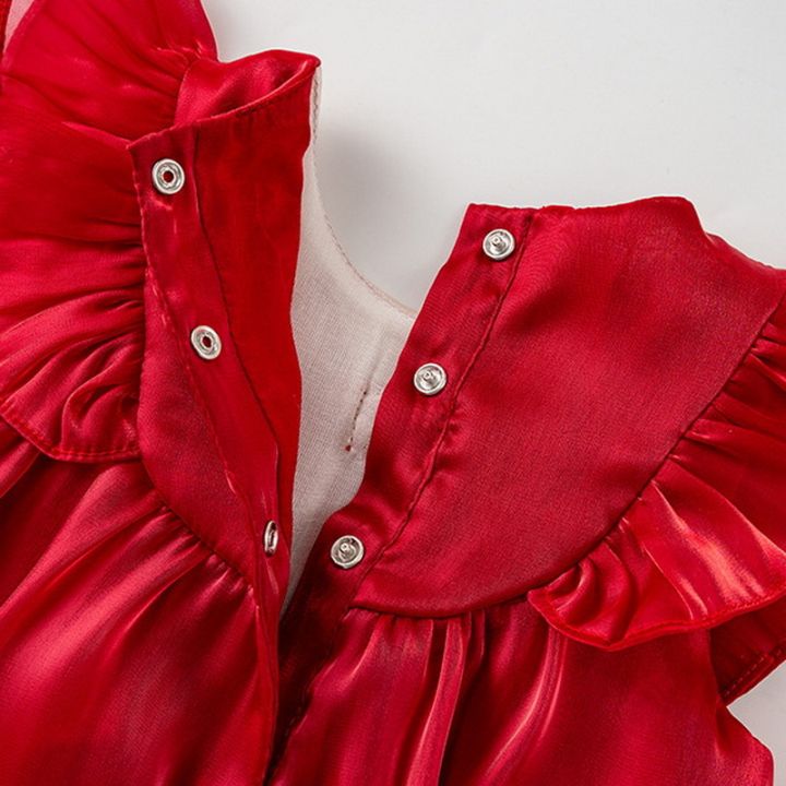 ฤดูร้อนใหม่เด็กสาว-romper-สั้น-flare-สีแดงรอบคอ-jumpsuit-headwear-ทารกแรกเกิดเสื้อผ้าทารกเสื้อผ้า-e22532