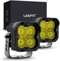 LASFIT TIR Led Pod Lights, Driving Lights Beam 3inch 2pcs 18W 3700K Yellow with Breather, Super Bright Driving led pods TIR Optics Offroad Lighting for Truck 4x4 ATV UTV Cars