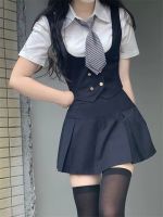 【cw】 Hot Short Skirt Pleated JK Uniform sleeved Shirt and Tie Female Sets