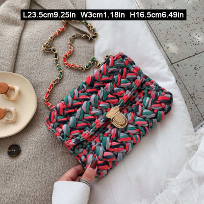 Cotton Handmade Crochet Bags Winter 2021 Women Designer Candy Color Ladies Crossbody Bag Knitting Woven Female Purse and Handbag