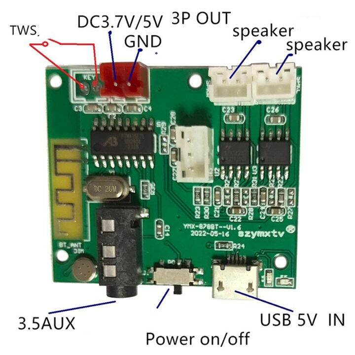 new-product-multifunction-5-2-bt-module-5v-5w-5wtws-power-amplifier-board-3-5aux-wireless-pcba-board