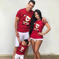 【cw】 Santa ClausChristmasMatching T-shirt lovely Mom Dad KidsBaby Outfit Mother Daughter SonBoys Clothes ！