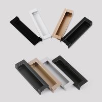 Black Simple Sliding Door Handle Hidden Cupboard Drawer Handles Built-in Wardrobe Pulls Invisible Cabinet Knob 96/128mm Size Door Hardware