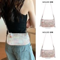 Summer summer high-end niche Messenger bag women 2023 new fashion chain bag pink one-shoulder armpit bag 【QYUE】