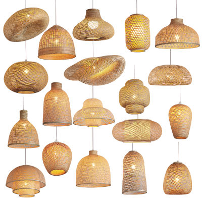 Chinese style Bamboo Lantern Pendant Lamp Rattan Wicker Chandeliers Hand- Bamboo Lampshades E27 Lighting Hanging Lights