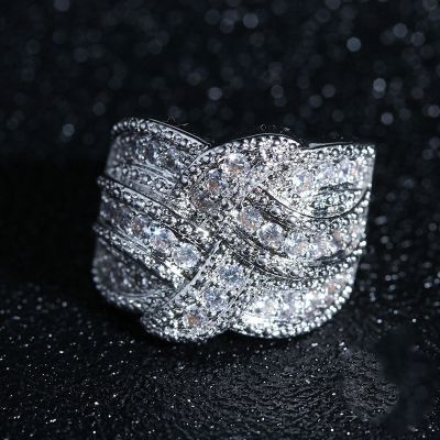 Luxury Big 925 Sterling Plata Rings with CZ Zircon Stone for Women Fashion Weave Winding Wedding Engagement Rings Jewelry Gift