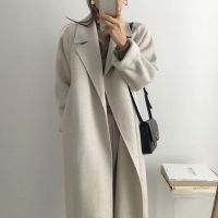 【YD】 Overcoat Wool Coat Jacket  Lapel Topcoat Waistband Color Overgarment Sleeved