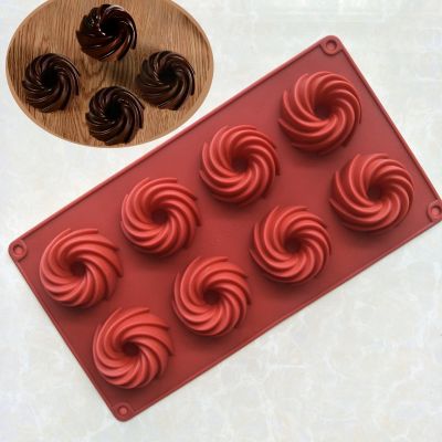 8 Cavity Mini Spiral Shape Food Grade Silicone Cake Mold Pan 3d Fluted Cake Mould Form Bread Bakery Baking Tools Bakeware