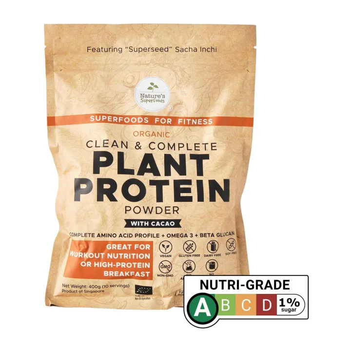 Nature's Superfoods Organic Plant Protein Powder (With Cacao) - Omega 3 No Artificial Additives