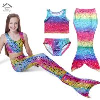 Girls Fancy Mermaid Tail Swimmable Monofin Bikini Set Swimming Costume