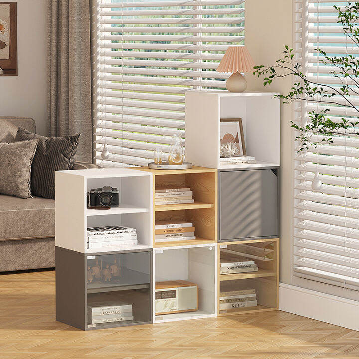 Dustproof bookcase glass door free combination lattice simple